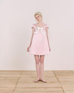 Đầm dáng A Celina Dress - C18 đầm ngắn cổ vuông dáng xòe đính nơ ngực