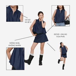 Áo kiểu denim lụa cổ V xếp ly Sophia Top - C17