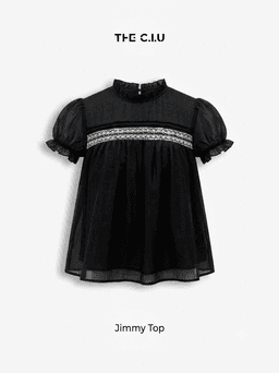 Áo babydoll tay ngắn Jimmy Top cổ bèo phối ren form rộng